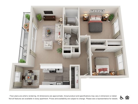 Floor plan for 2 beds, 1 bath, 876 sqft